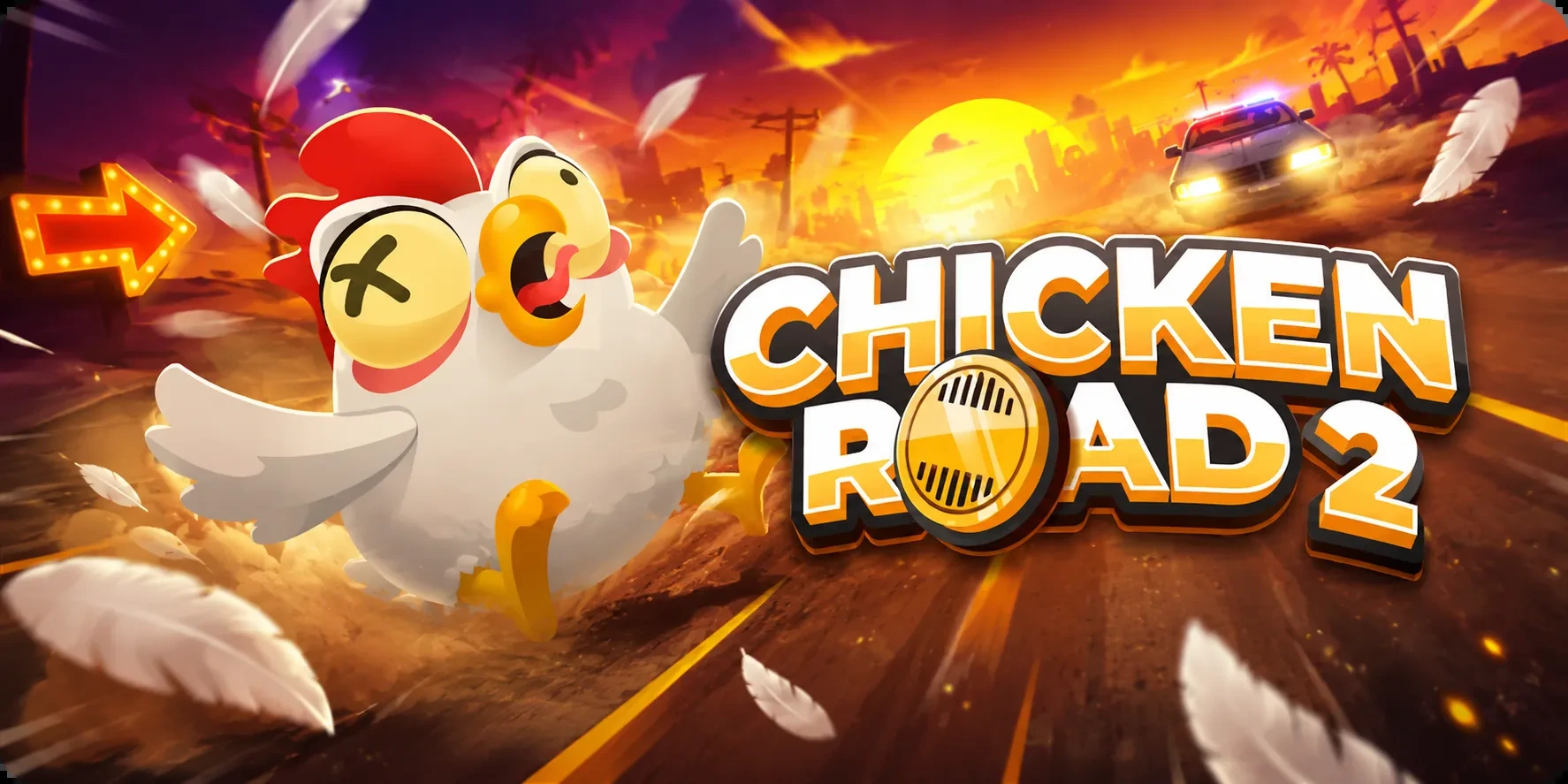 Chicken Road 2 con escena de acción en carretera y avance de ronda